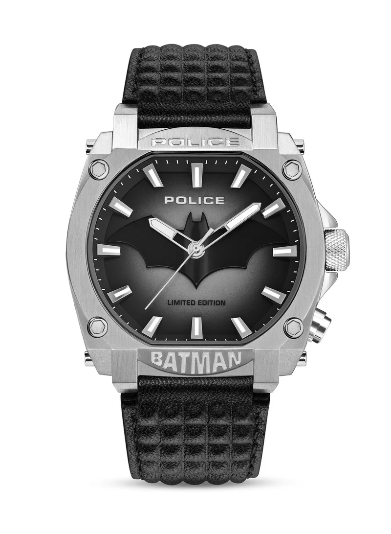 بوليس Forever Batman Limited-Edition Black Dial Black Leather Strap Analog-Digital Watch for Men 45mm